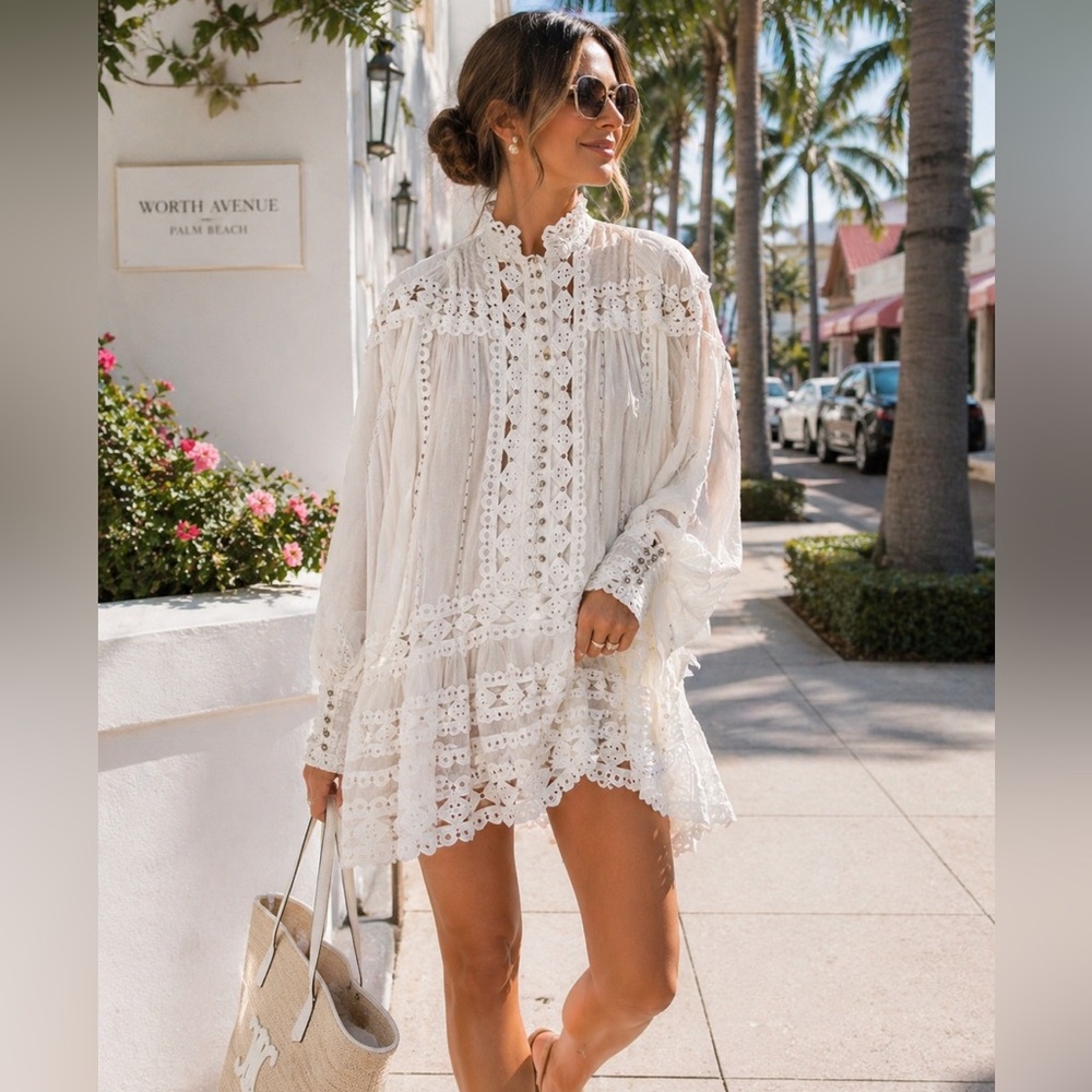 Zimmermann postcard moncur White Mini Dress size 2 runs big medium/large